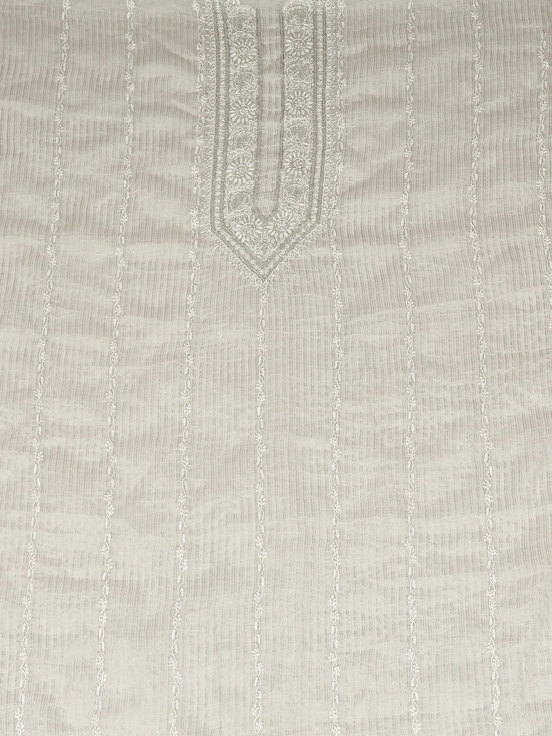 Ada Hand Embroidered Grey Tissue Lucknowi Chikankari Unstitched Men's Kurta With Cutdana Work 01A937079