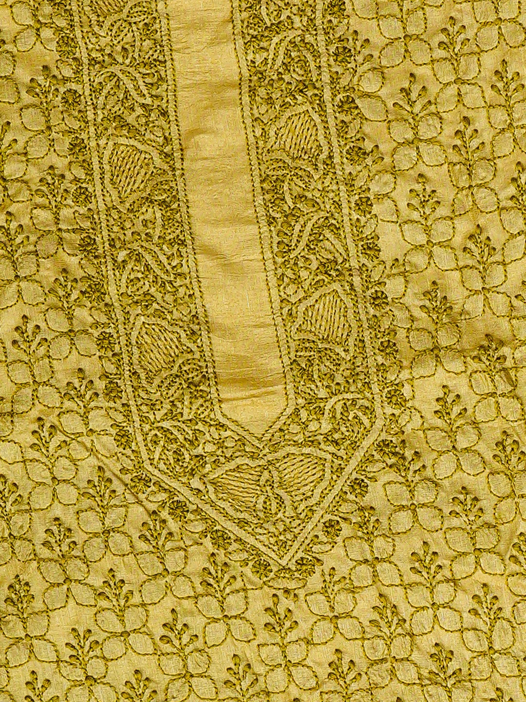Ada Hand Embroidered Green Silk Lucknowi Chikankari Unstitched Men's Kurta 01A941939