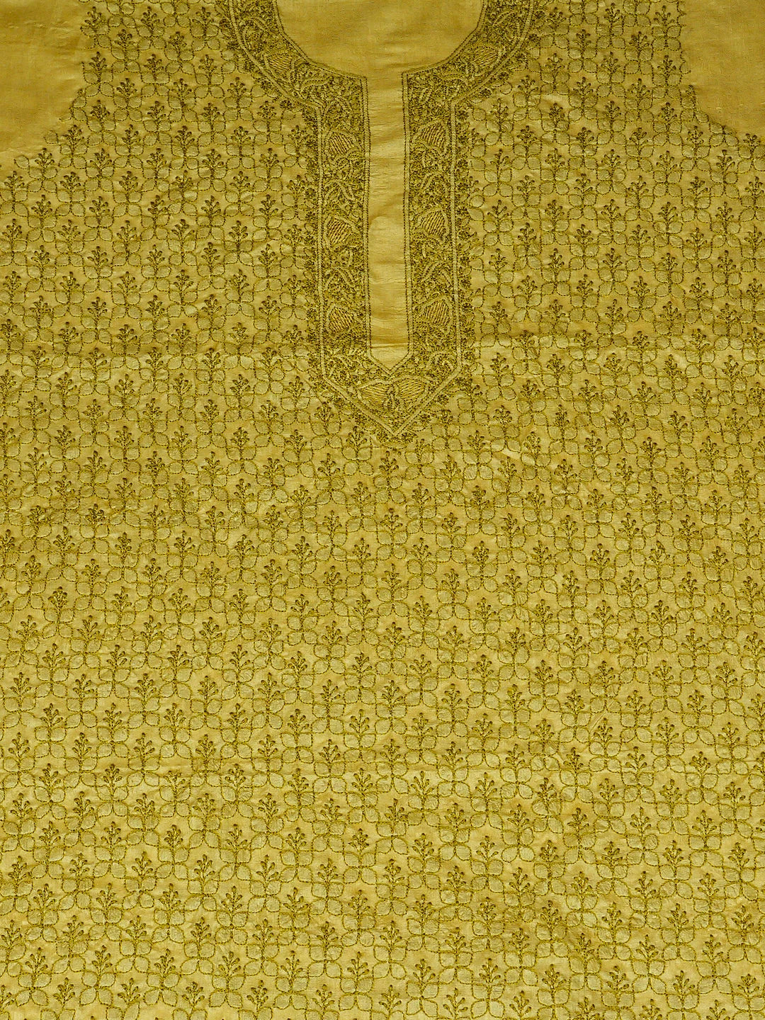 Ada Hand Embroidered Green Silk Lucknowi Chikankari Unstitched Men's Kurta 01A941939