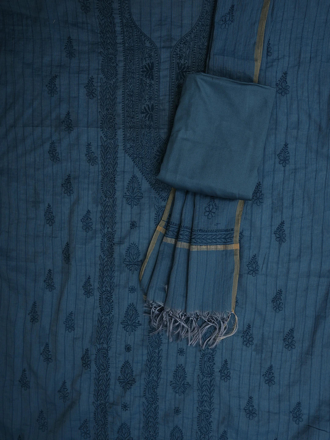 Ada Hand Embroidered Blue Chanderi Lucknowi Chikankari Unstitched Suit Piece 01A937113