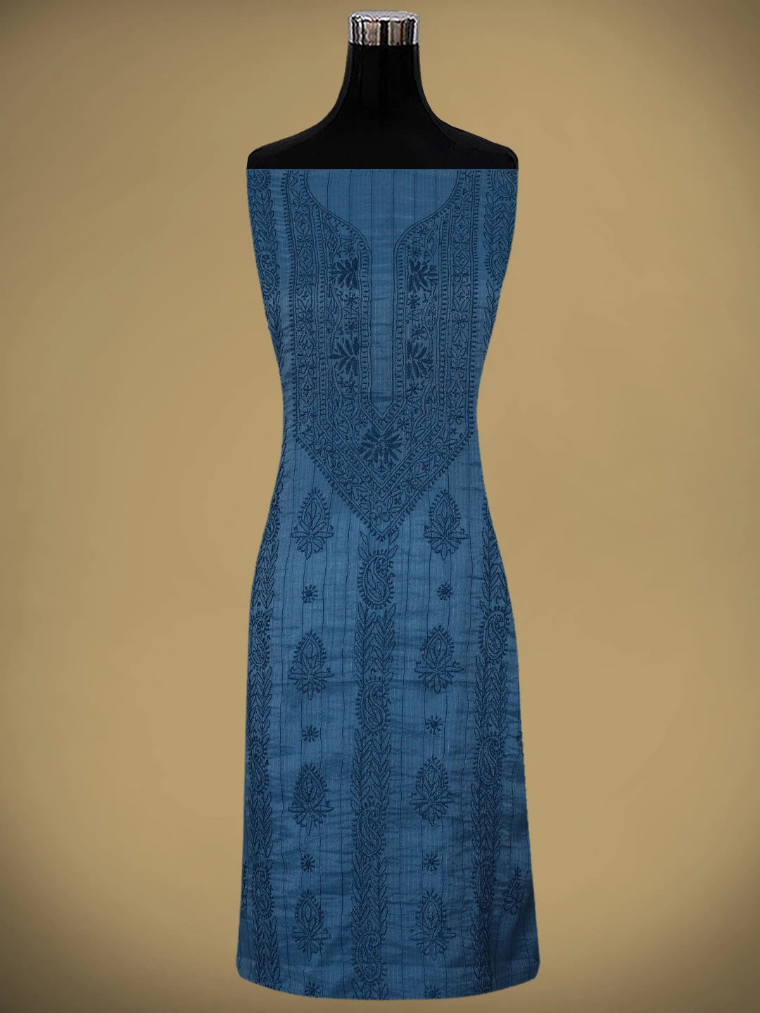 Ada Hand Embroidered Blue Chanderi Lucknowi Chikankari Unstitched Suit Piece 01A937113