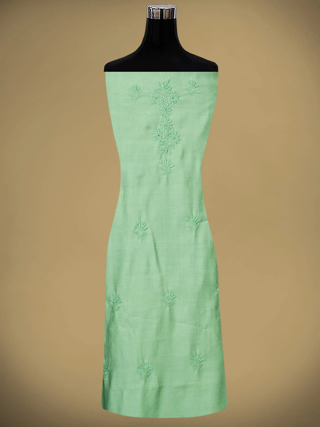 Ada Hand Embroidered Pista Green Chanderi Lucknowi Chikankari Unstitched Suit Piece 01A911541