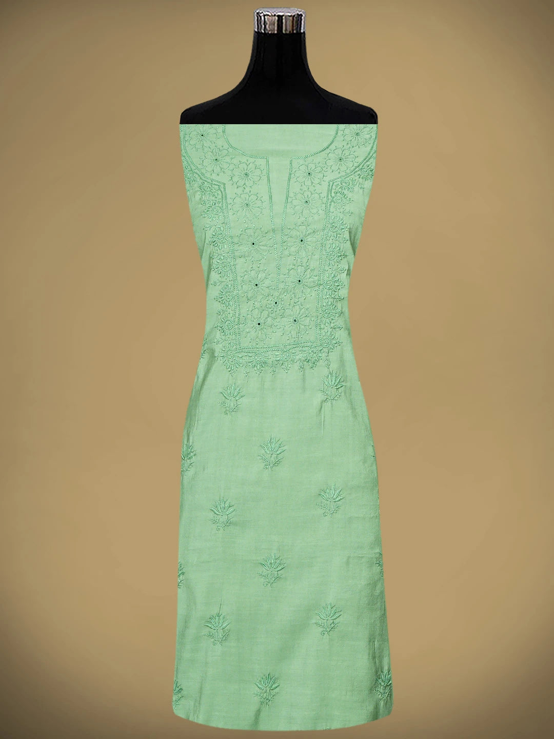 Ada Hand Embroidered Pista Green Chanderi Lucknowi Chikankari Unstitched Suit Piece 01A911541