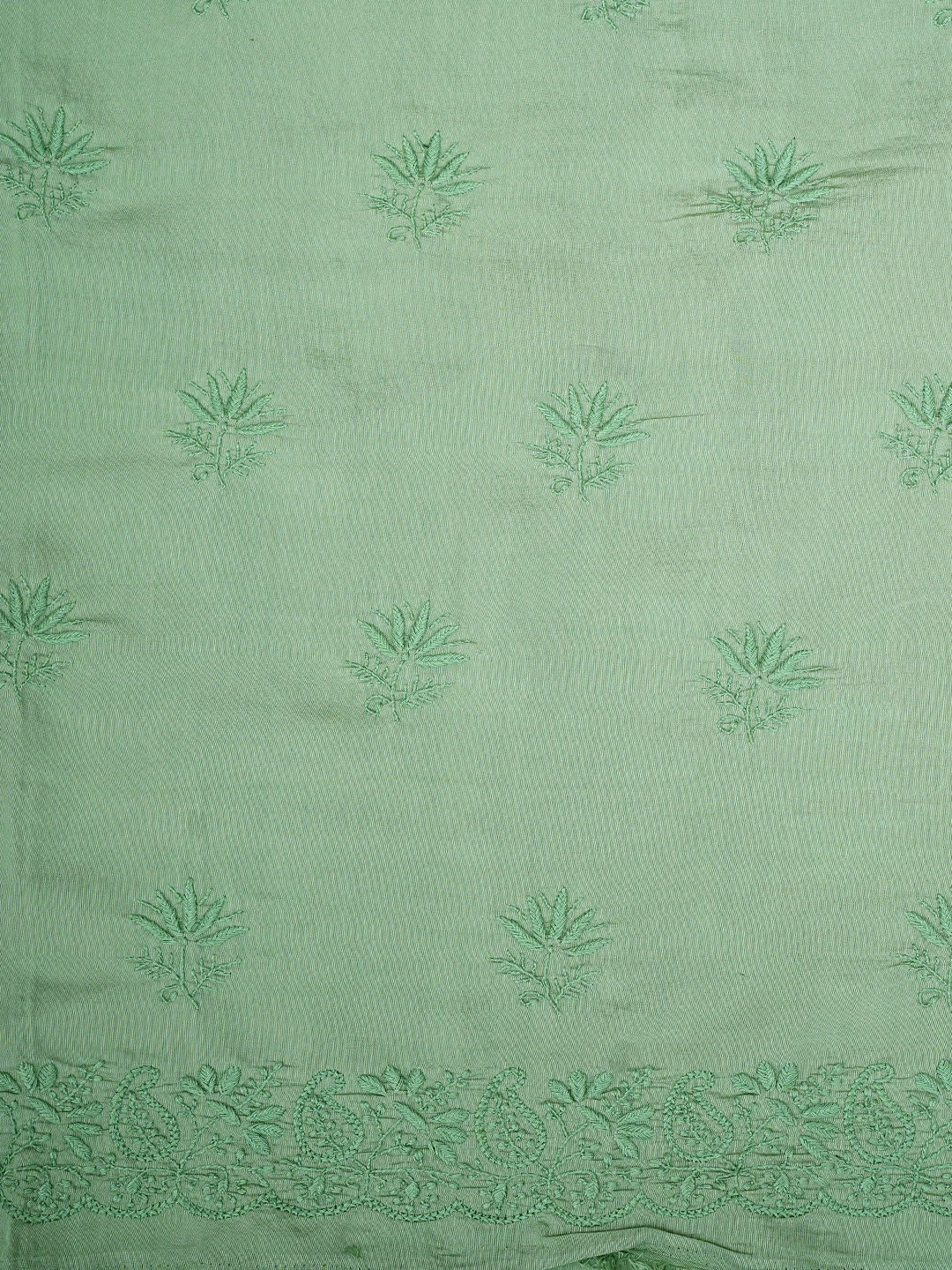 Ada Hand Embroidered Pista Green Chanderi Lucknowi Chikankari Unstitched Suit Piece 01A911541