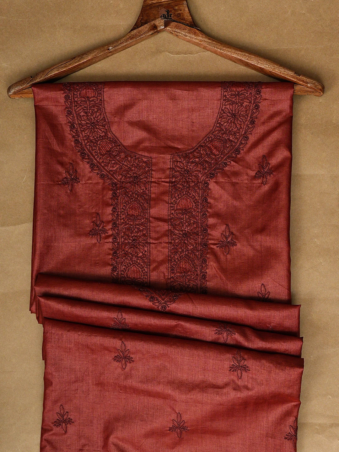 Ada Hand Embroidered Maroon Silk Lucknowi Chikankari Unstitched Men's Kurta 01A941891