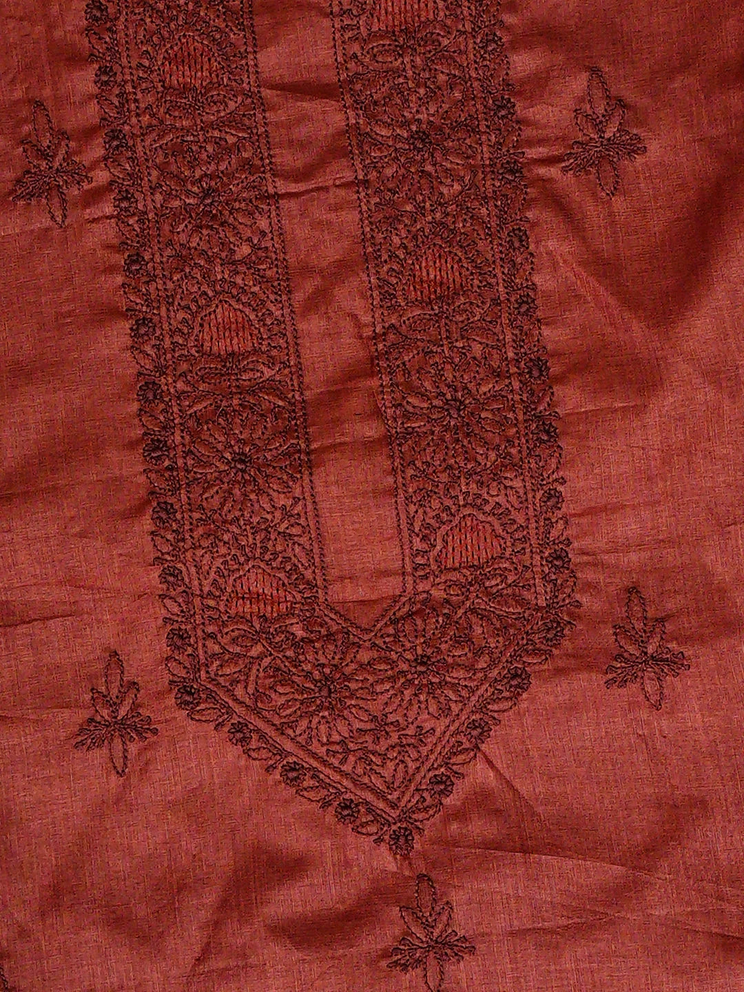 Ada Hand Embroidered Maroon Silk Lucknowi Chikankari Unstitched Men's Kurta 01A941891