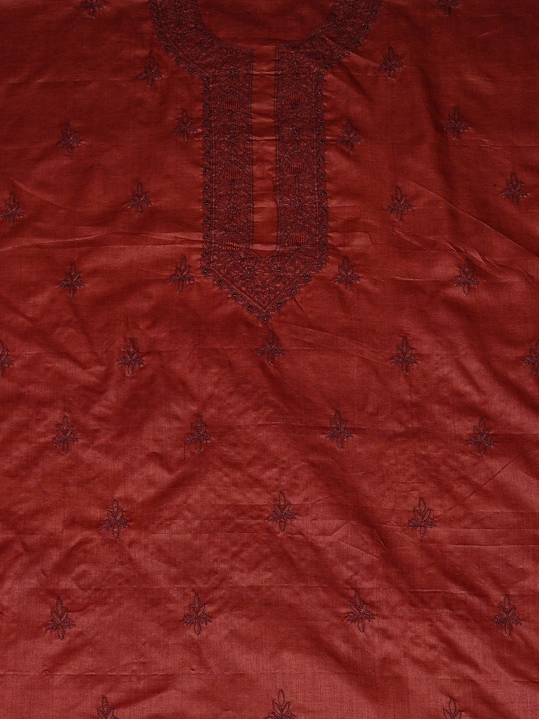Ada Hand Embroidered Maroon Silk Lucknowi Chikankari Unstitched Men's Kurta 01A941891