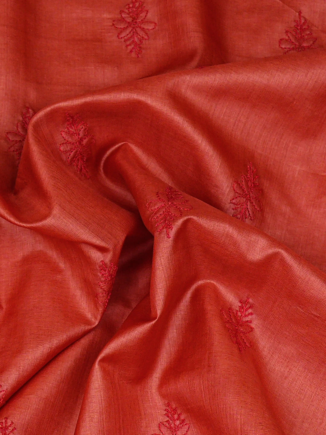 Ada Hand Embroidered Rust Silk Lucknowi Chikankari Unstitched Men's Kurta 01A941874