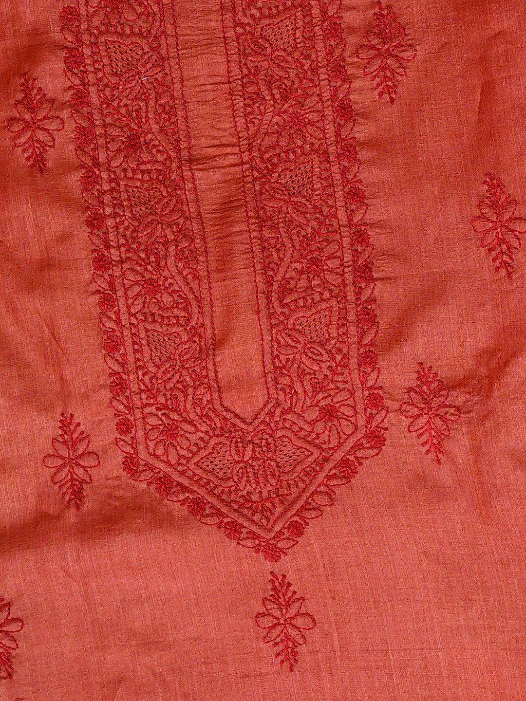 Ada Hand Embroidered Rust Silk Lucknowi Chikankari Unstitched Men's Kurta 01A941874