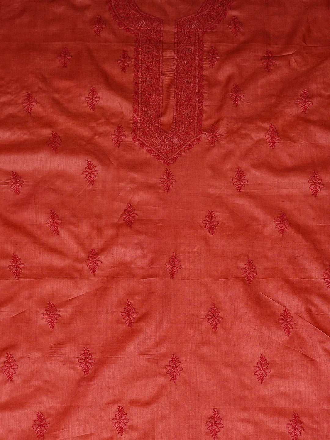 Ada Hand Embroidered Rust Silk Lucknowi Chikankari Unstitched Men's Kurta 01A941874