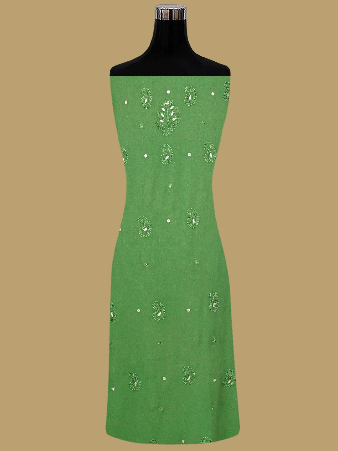 Ada Hand Embroidered Mehandi Green Viscose Georgette Lucknowi Chikankari Unstitched Kurta Dupatta Set With Gota Patti Work 01A933426