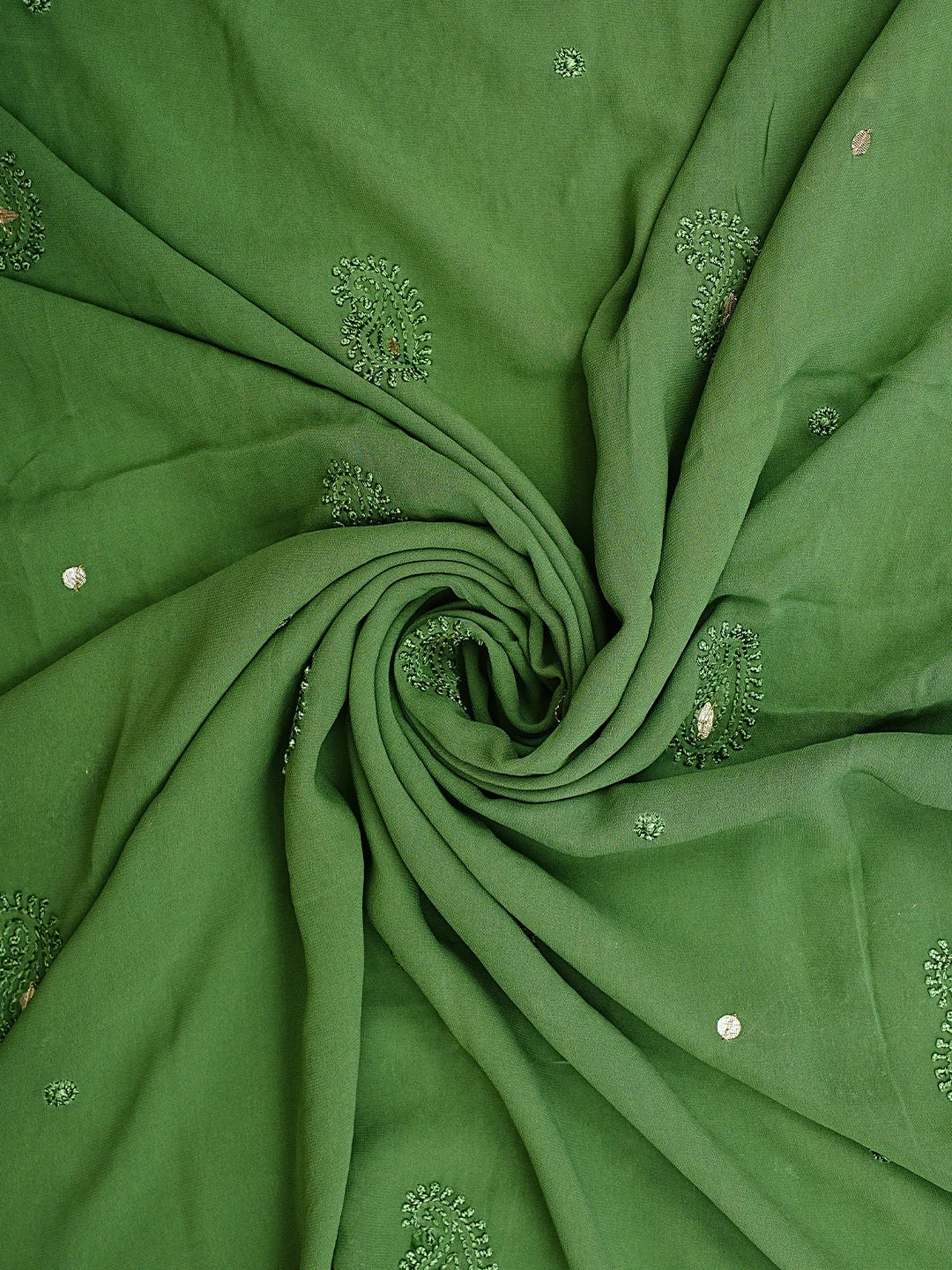 Ada Hand Embroidered Mehandi Green Viscose Georgette Lucknowi Chikankari Unstitched Kurta Dupatta Set With Gota Patti Work 01A933426