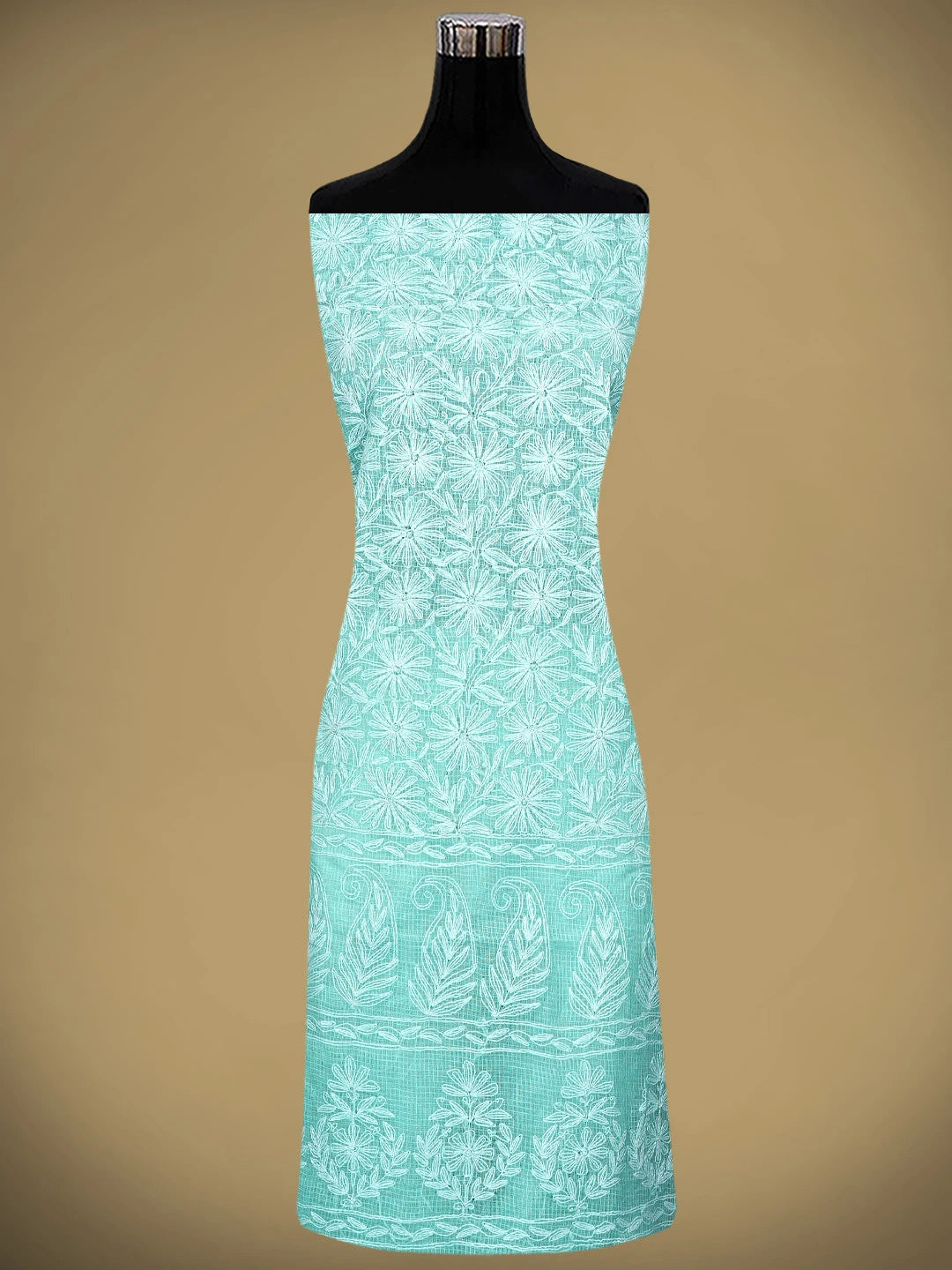 Ada Hand Embroidered Blue Kota Lucknowi Chikankari Unstitched Kurta Dupatta Set 01A923417