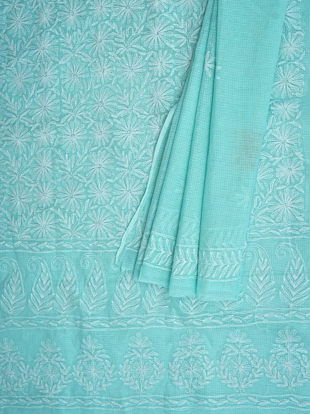 Ada Hand Embroidered Blue Kota Lucknowi Chikankari Unstitched Kurta Dupatta Set 01A923417