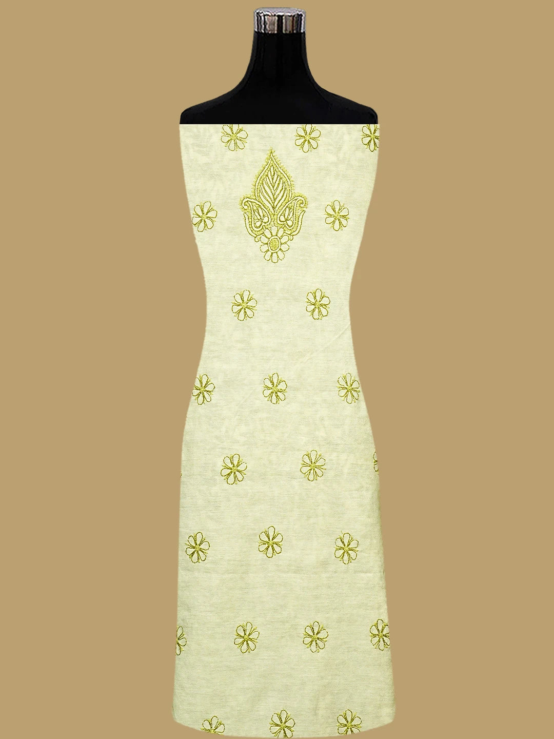 Ada Hand Embroidered Lemon Chanderi Lucknowi Chikankari Unstitched Kurta Dupatta Set 01A785724