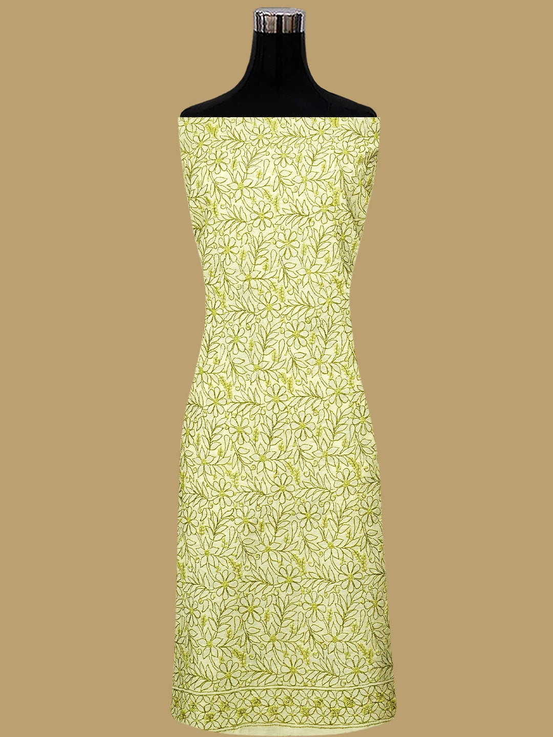 Ada Hand Embroidered Lemon Chanderi Lucknowi Chikankari Unstitched Kurta Dupatta Set 01A785724