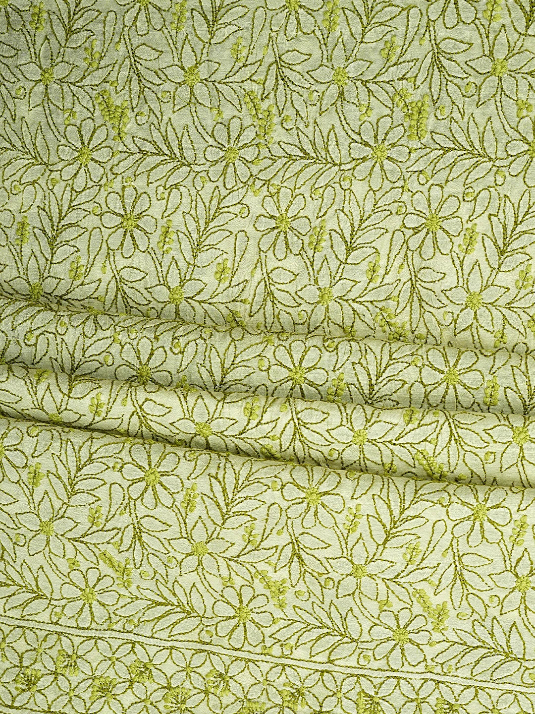 Ada Hand Embroidered Lemon Chanderi Lucknowi Chikankari Unstitched Kurta Dupatta Set 01A785724