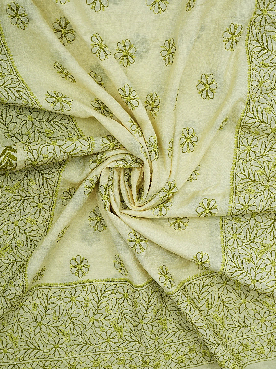 Ada Hand Embroidered Lemon Chanderi Lucknowi Chikankari Unstitched Kurta Dupatta Set 01A785724