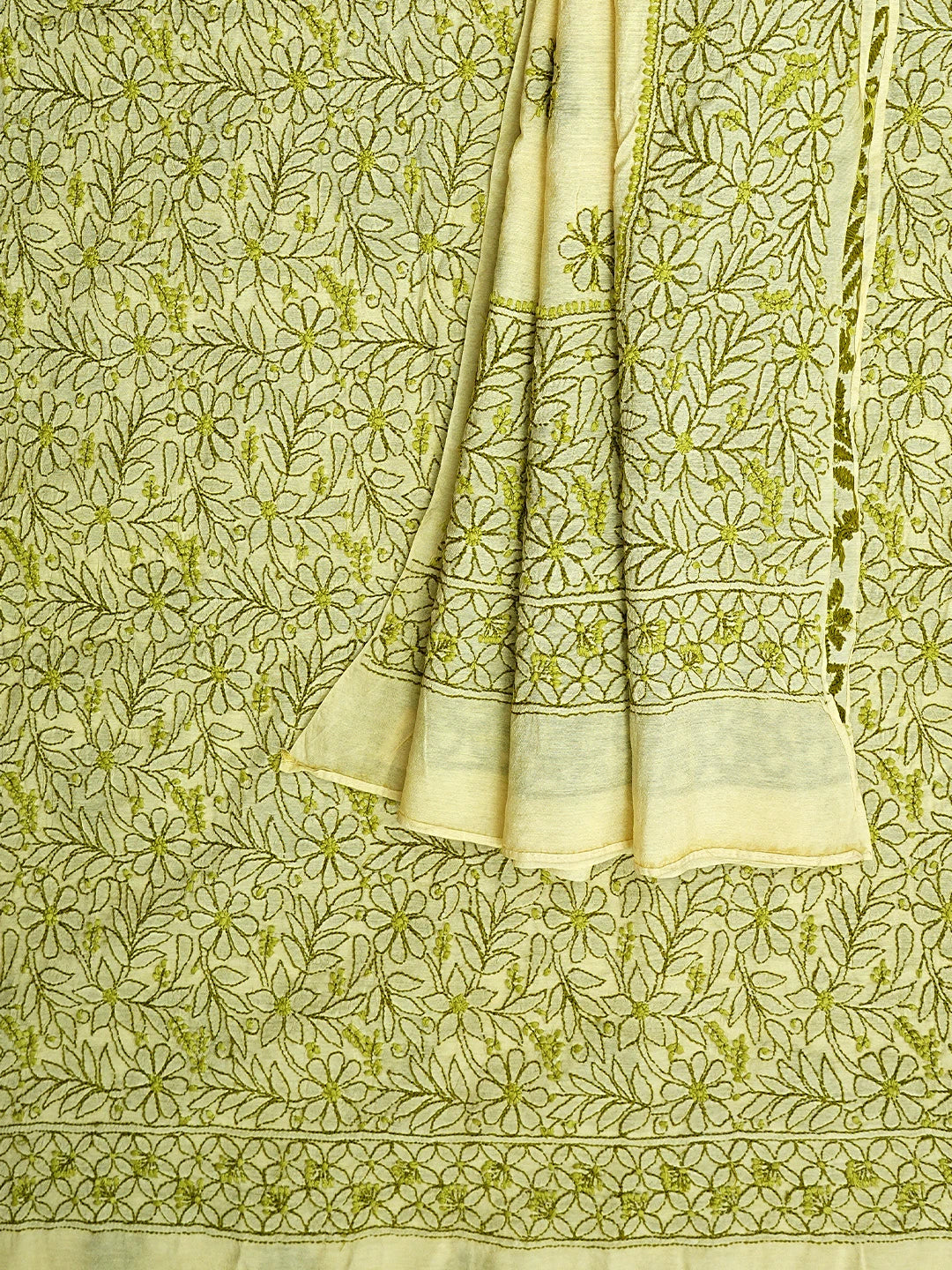 Ada Hand Embroidered Lemon Chanderi Lucknowi Chikankari Unstitched Kurta Dupatta Set 01A785724
