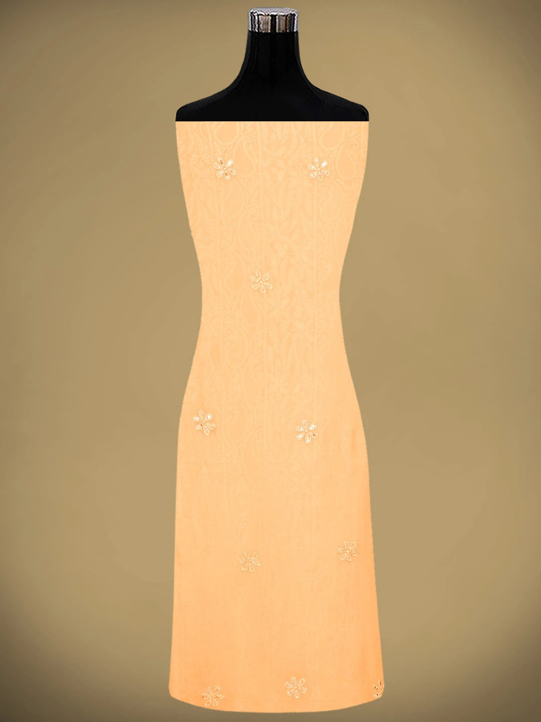 Ada Hand Embroidered Peach Viscose Georgette Lucknowi Chikankari Unstitched Kurta Dupatta Set With Sequinned Work 01A784983