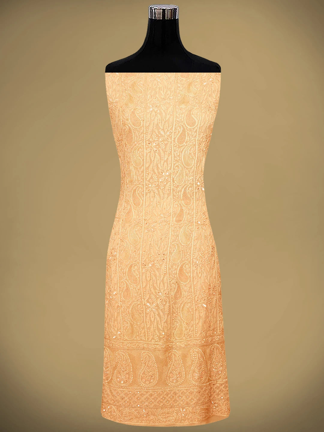 Ada Hand Embroidered Peach Viscose Georgette Lucknowi Chikankari Unstitched Kurta Dupatta Set With Sequinned Work 01A784983