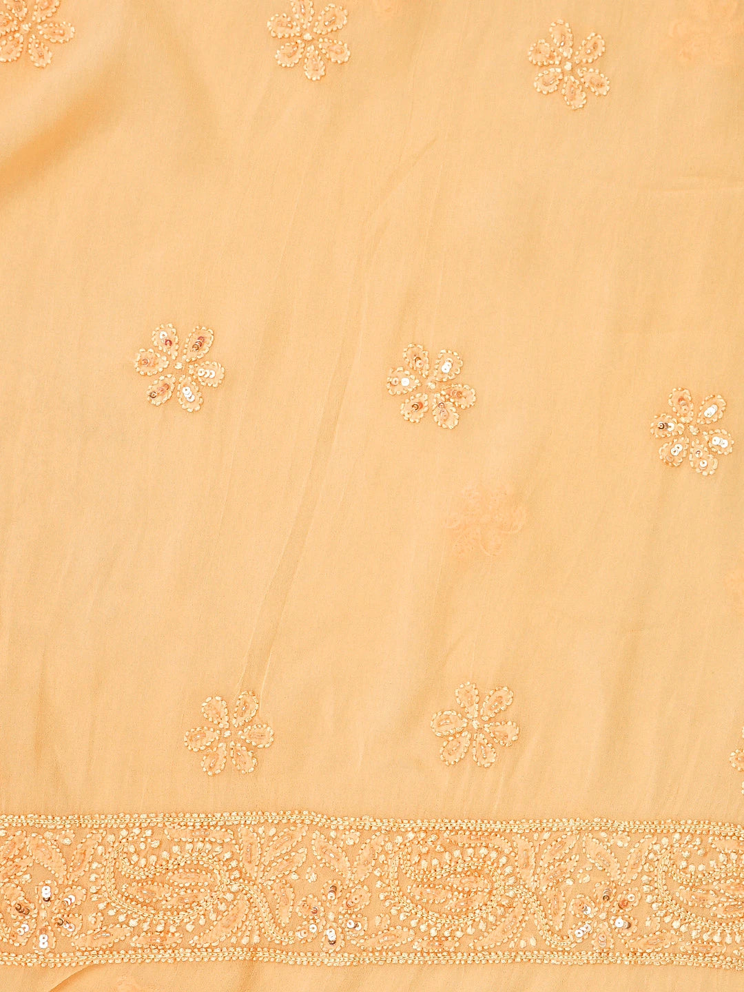 Ada Hand Embroidered Peach Viscose Georgette Lucknowi Chikankari Unstitched Kurta Dupatta Set With Sequinned Work 01A784983