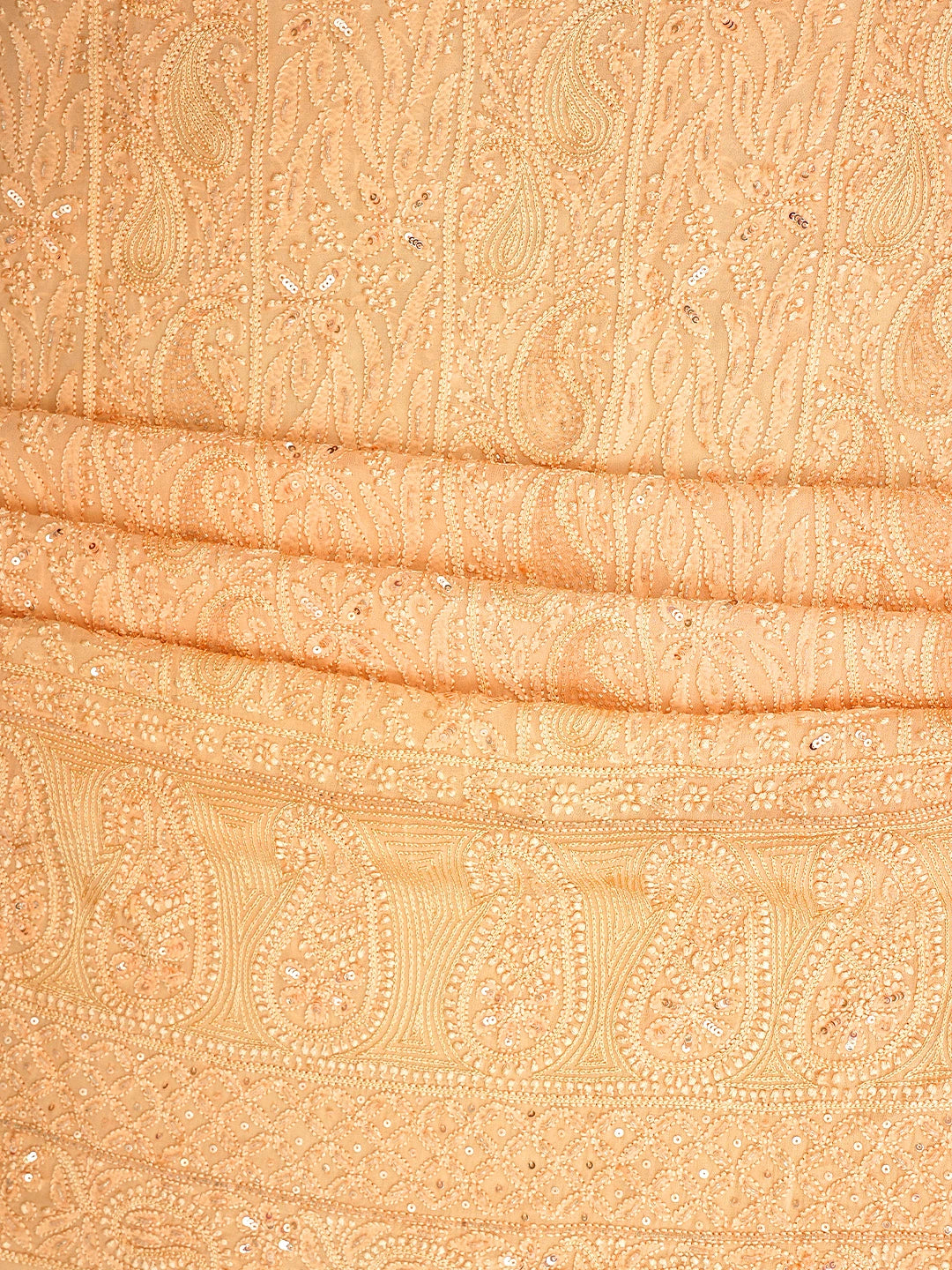 Ada Hand Embroidered Peach Viscose Georgette Lucknowi Chikankari Unstitched Kurta Dupatta Set With Sequinned Work 01A784983