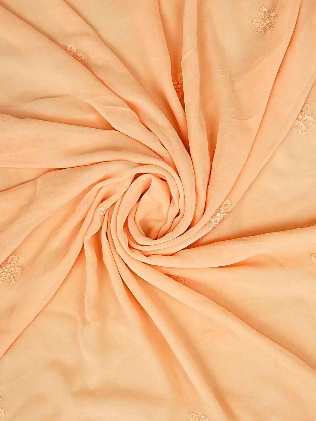 Ada Hand Embroidered Peach Viscose Georgette Lucknowi Chikankari Unstitched Kurta Dupatta Set With Sequinned Work 01A784983