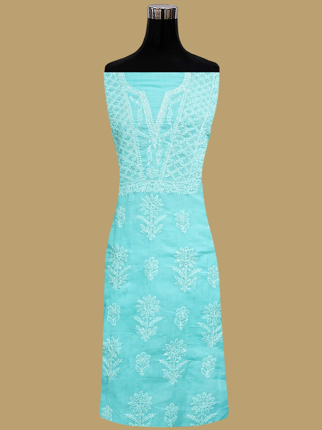Ada Hand Embroidered Sky Blue Cotton Lucknowi Chikankari Unstitched Suit Piece With Cutdana Work 01A751963