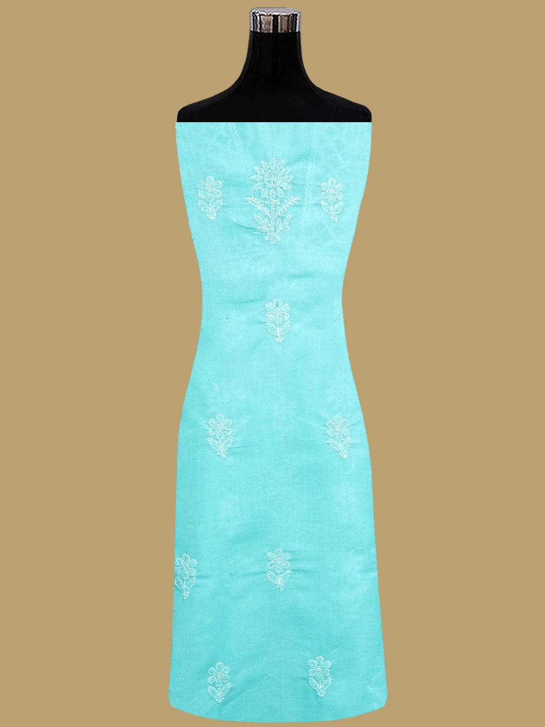Ada Hand Embroidered Sky Blue Cotton Lucknowi Chikankari Unstitched Suit Piece With Cutdana Work 01A751963