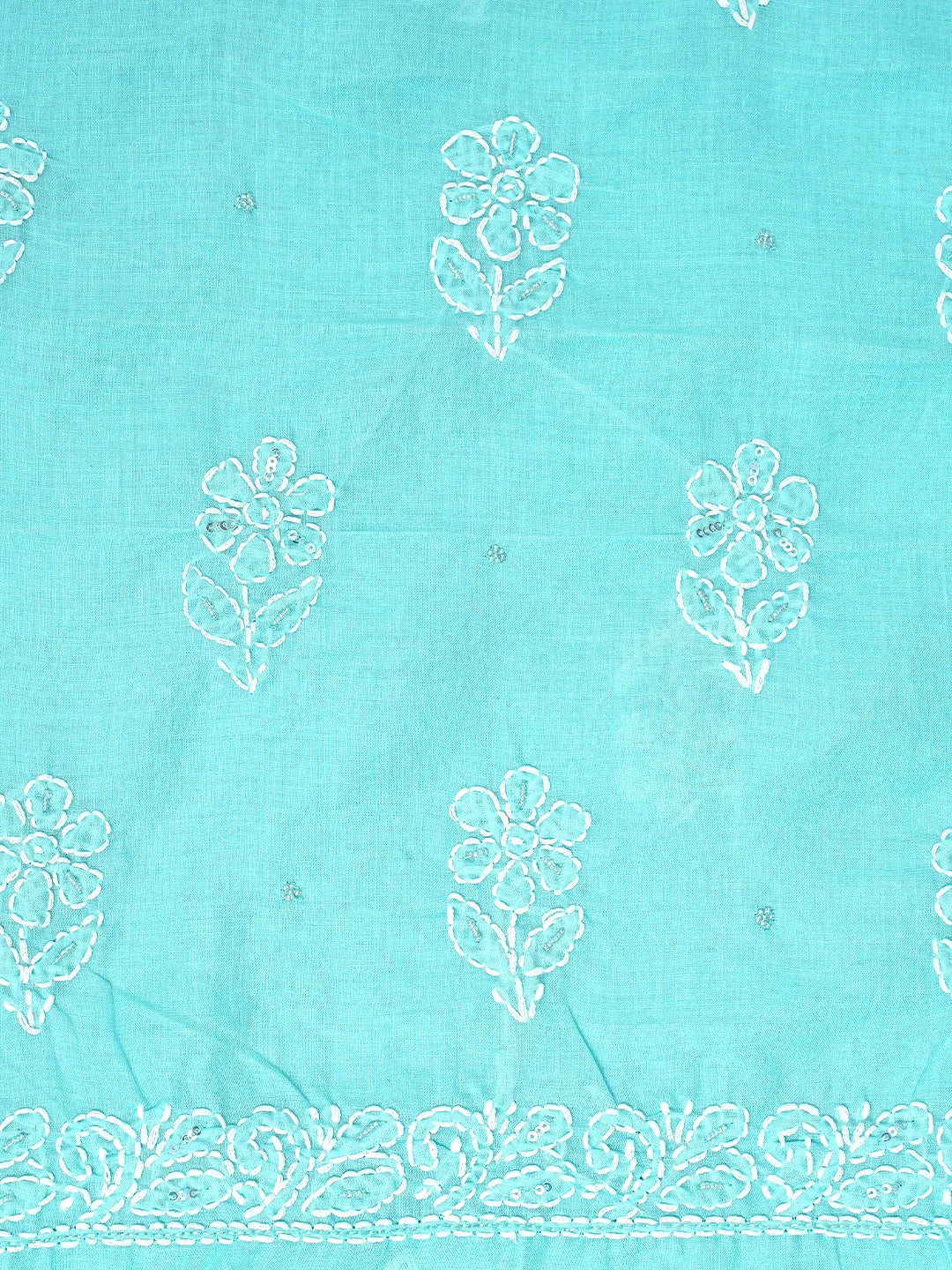 Ada Hand Embroidered Sky Blue Cotton Lucknowi Chikankari Unstitched Suit Piece With Cutdana Work 01A751963