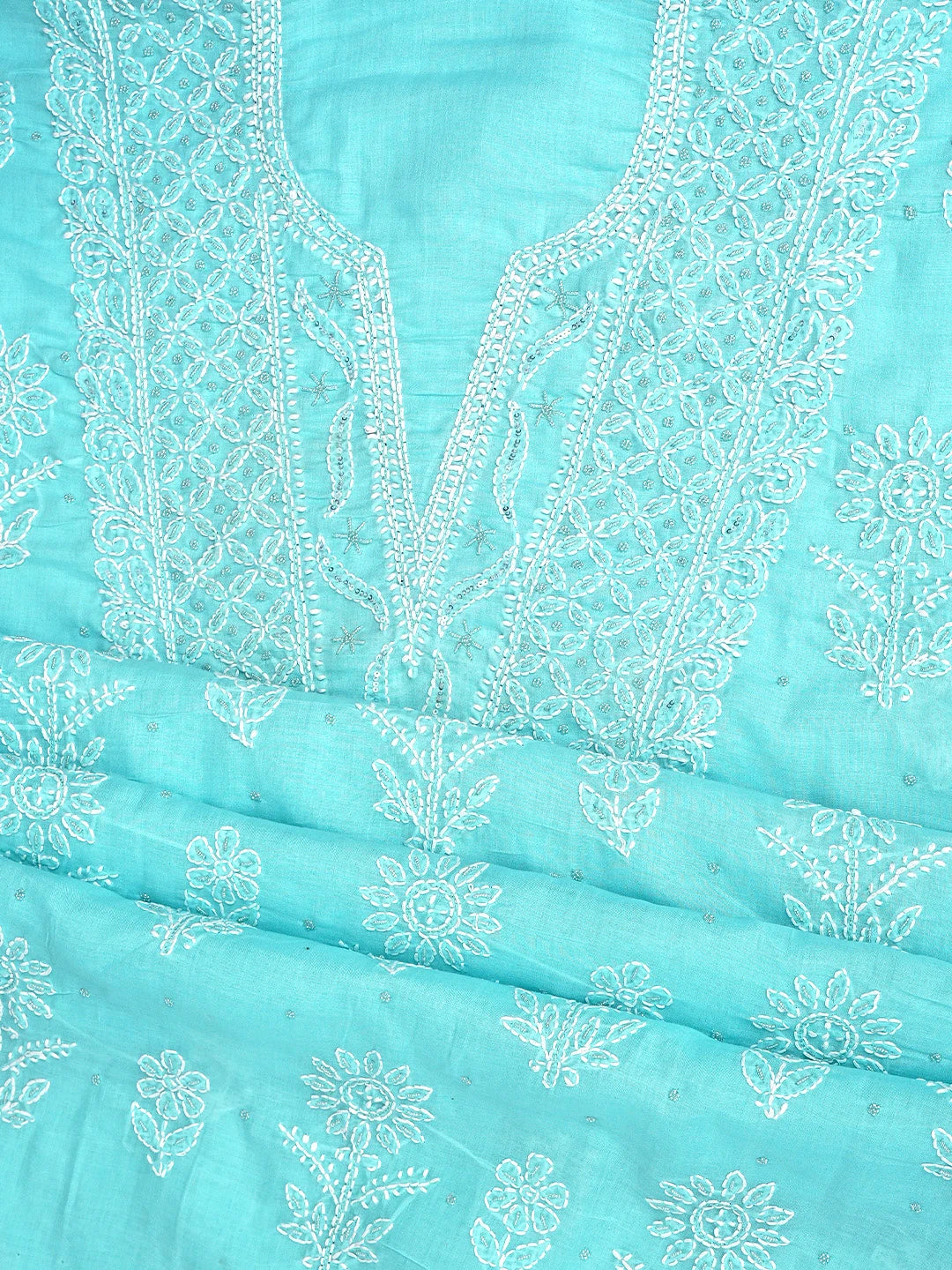 Ada Hand Embroidered Sky Blue Cotton Lucknowi Chikankari Unstitched Suit Piece With Cutdana Work 01A751963