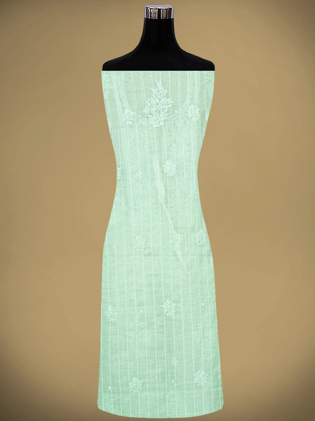 Ada Hand Embroidered Pista Green Chanderi Lucknowi Chikankari Unstitched Suit Piece With Pearl Work 01A938016