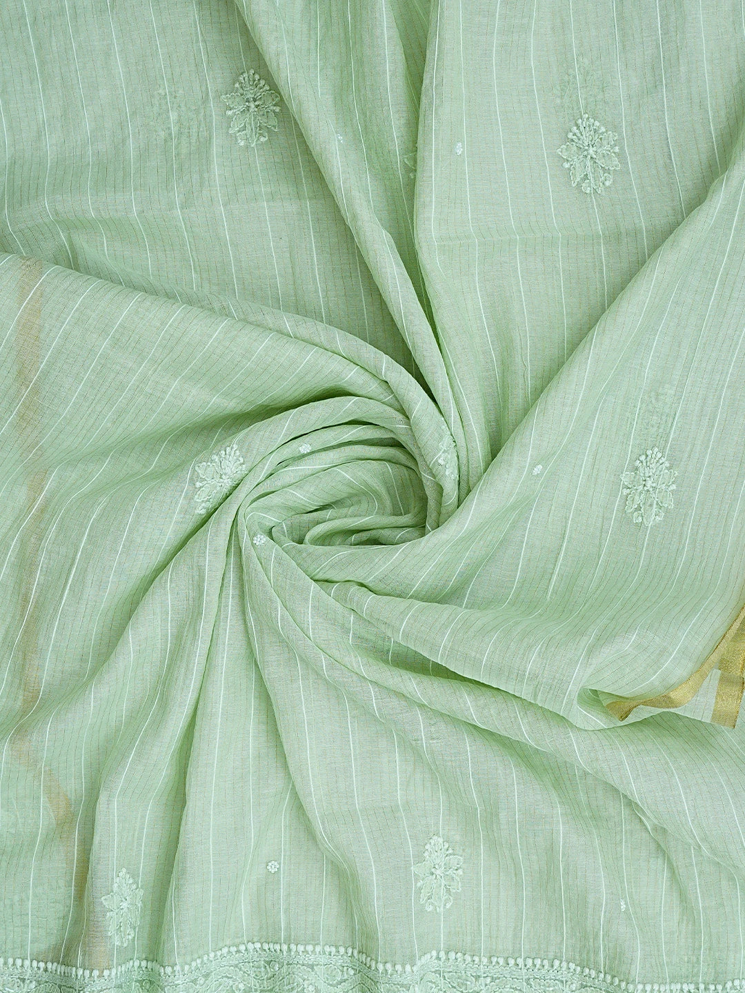 Ada Hand Embroidered Pista Green Chanderi Lucknowi Chikankari Unstitched Suit Piece With Pearl Work 01A938016