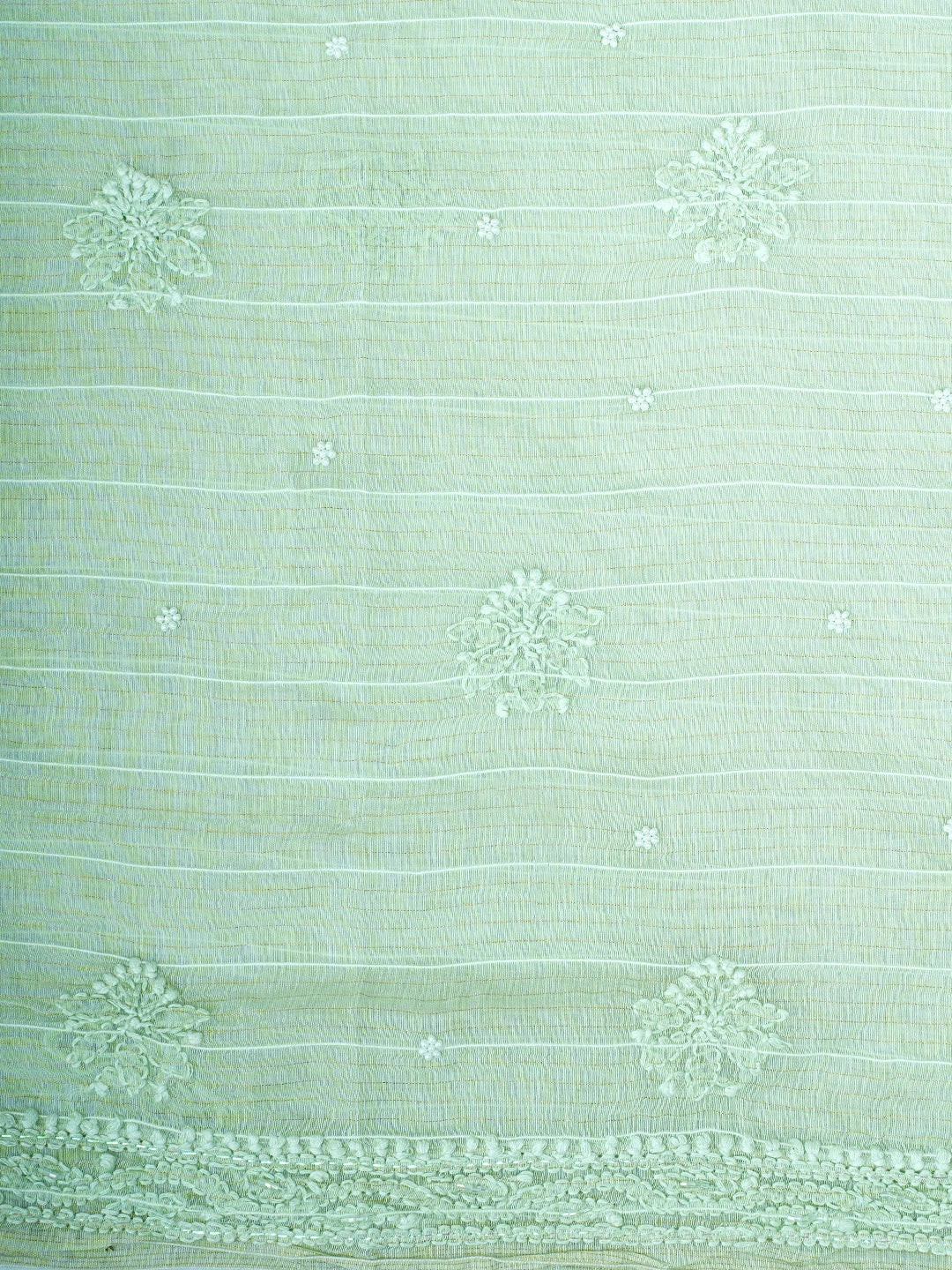 Ada Hand Embroidered Pista Green Chanderi Lucknowi Chikankari Unstitched Suit Piece With Pearl Work 01A938016