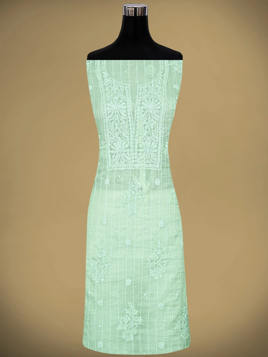 Ada Hand Embroidered Pista Green Chanderi Lucknowi Chikankari Unstitched Suit Piece With Pearl Work 01A938016