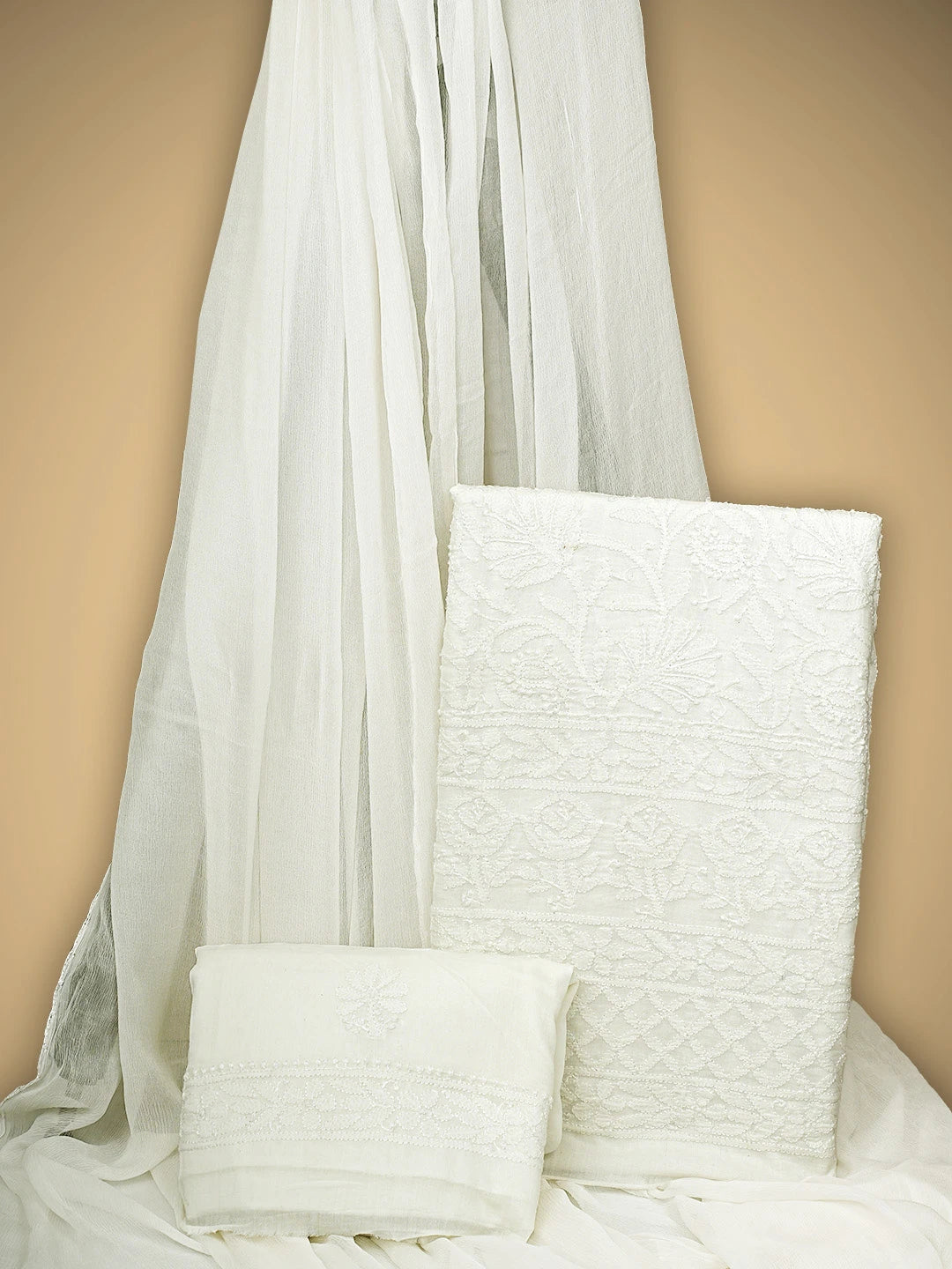 Ada Hand Embroidered White Cotton Lucknowi Chikankari Unstitched Suit Piece 01A650791