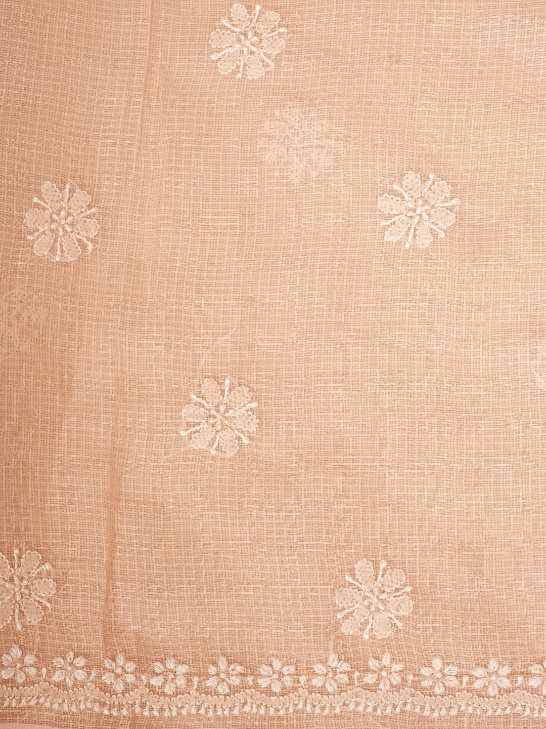 Ada Hand Embroidered Peach Kota Lucknowi Chikankari Unstitched Kurta Dupatta Set 01A892908