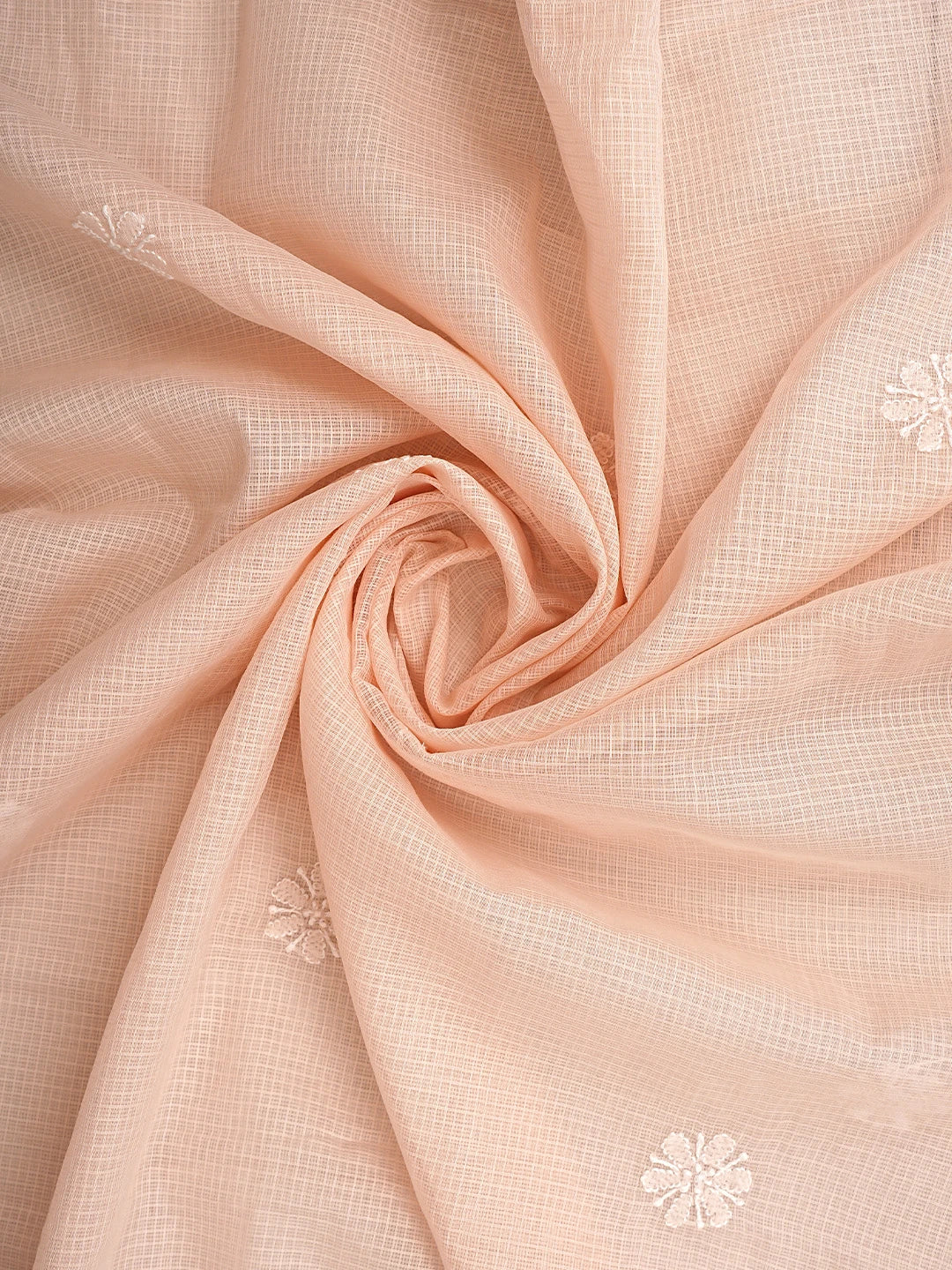Ada Hand Embroidered Peach Kota Lucknowi Chikankari Unstitched Kurta Dupatta Set 01A892908