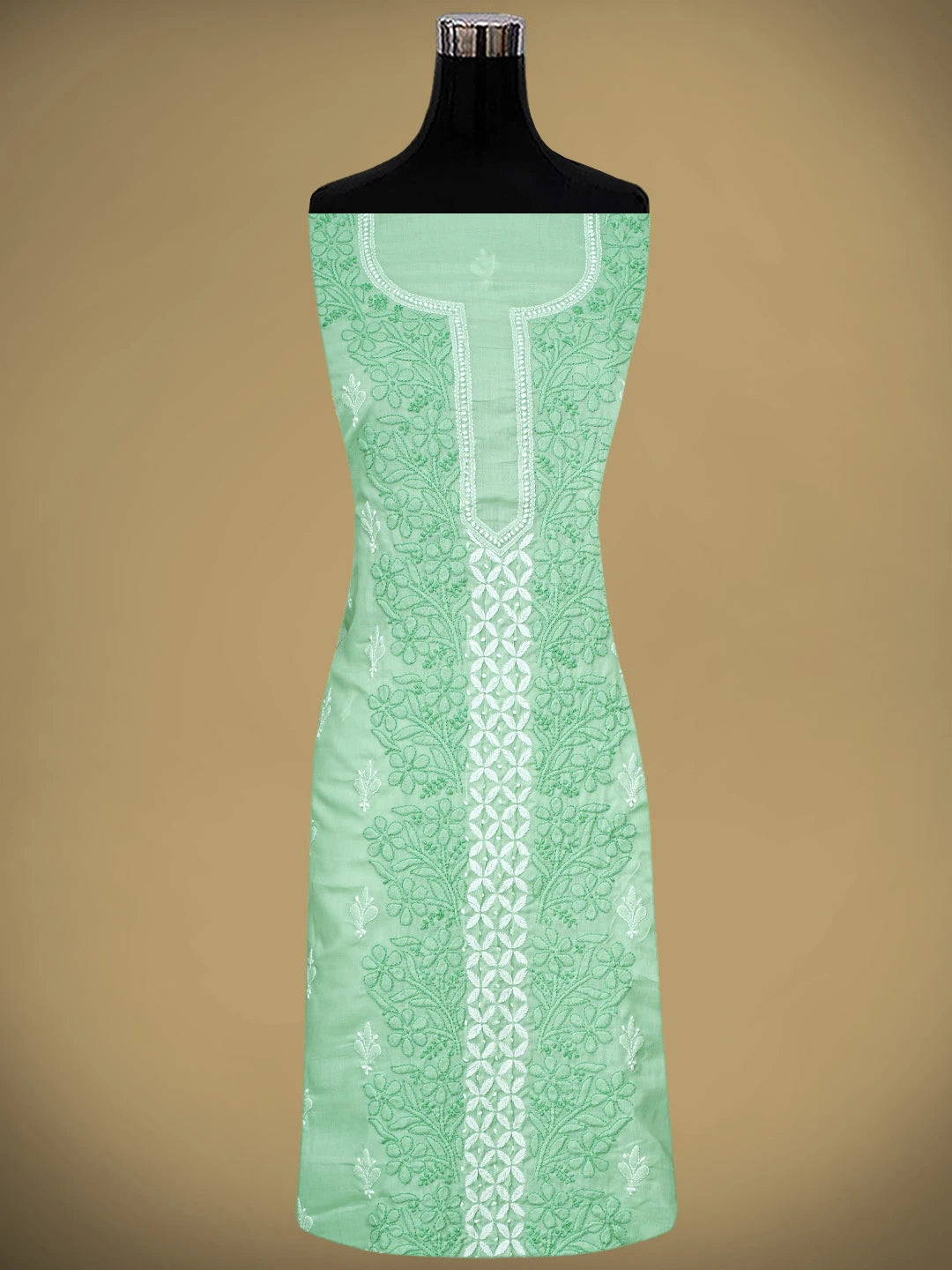 Ada Hand Embroidered Light Green Cotton Lucknowi Chikankari Unstitched Suit Piece with Chiffon Dupatta 01A943494
