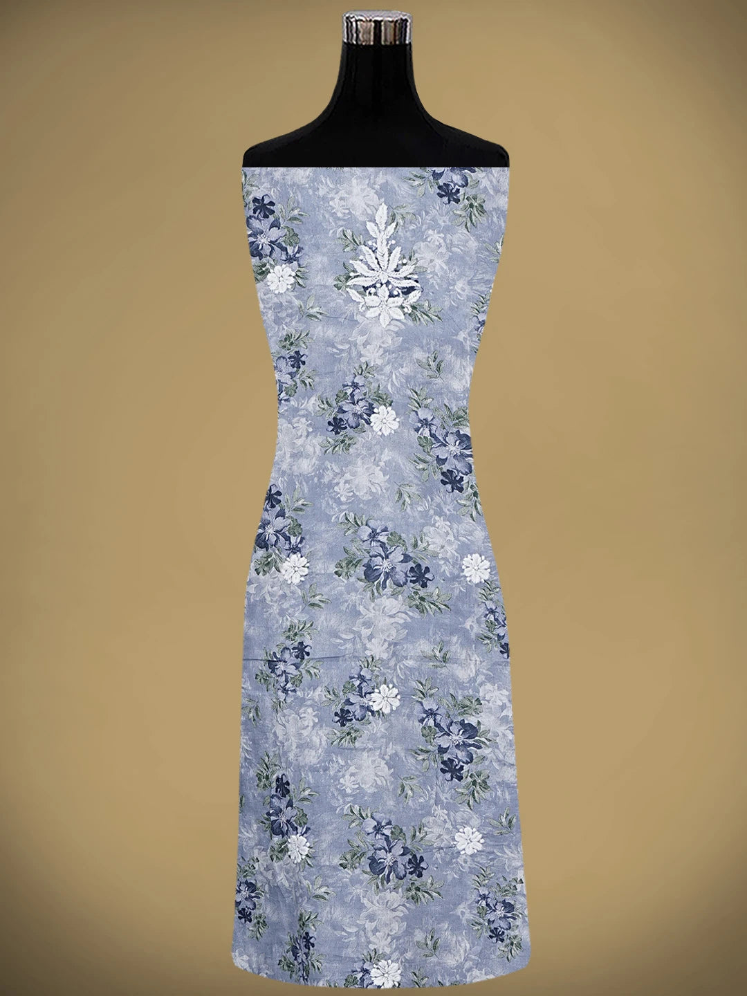 Ada Hand Embroidered Floral Printed Blue Cotton Lucknowi Chikankari Unstitched Kurta Dupatta Set 01A898204