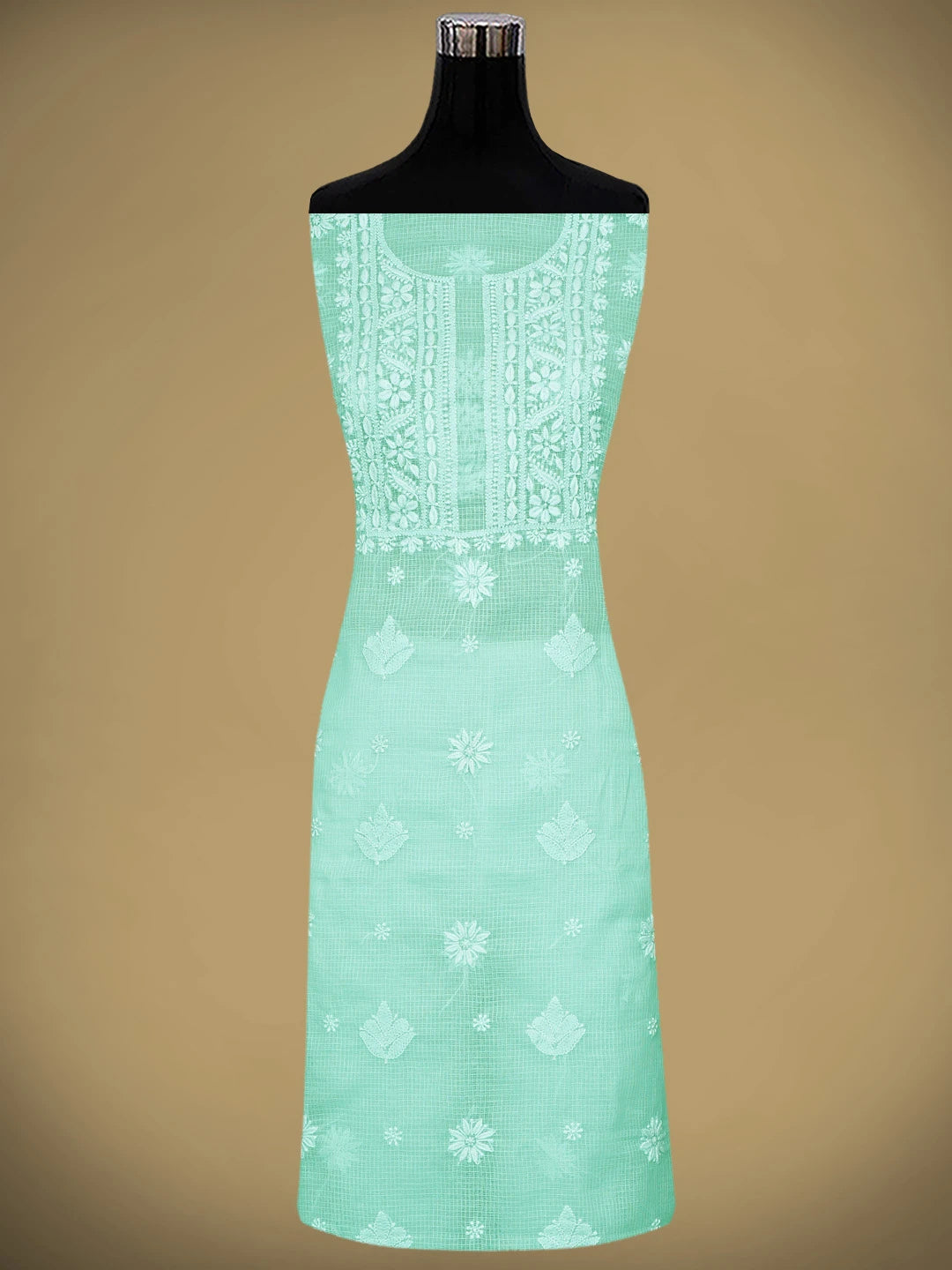 Ada Hand Embroidered Ice Blue Kota Lucknowi Chikankari Unstitched Kurta Dupatta Set 01A892911