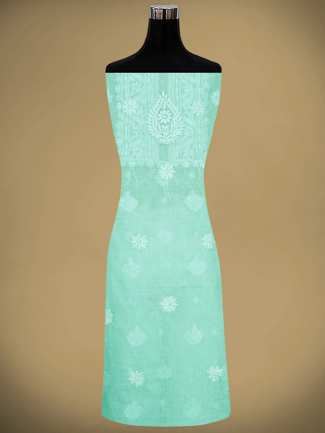 Ada Hand Embroidered Ice Blue Kota Lucknowi Chikankari Unstitched Kurta Dupatta Set 01A892911