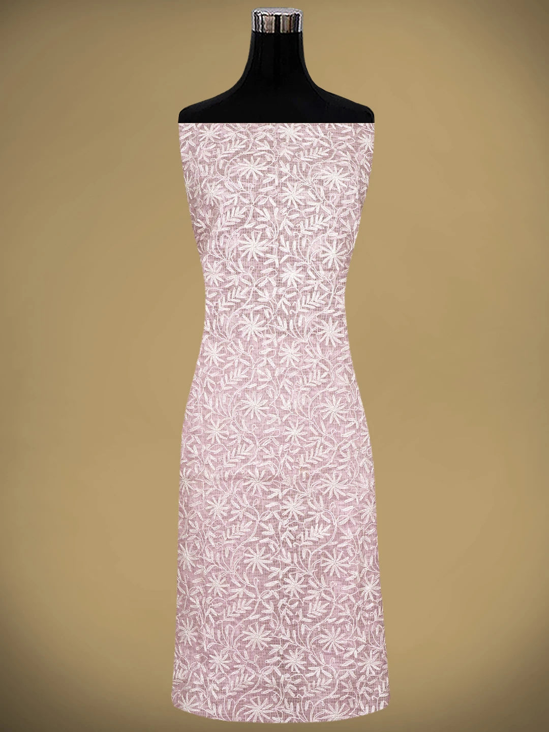 Ada Hand Embroidered Pink Kota Lucknowi Chikankari Unstitched Kurta Dupatta Set 01A870627