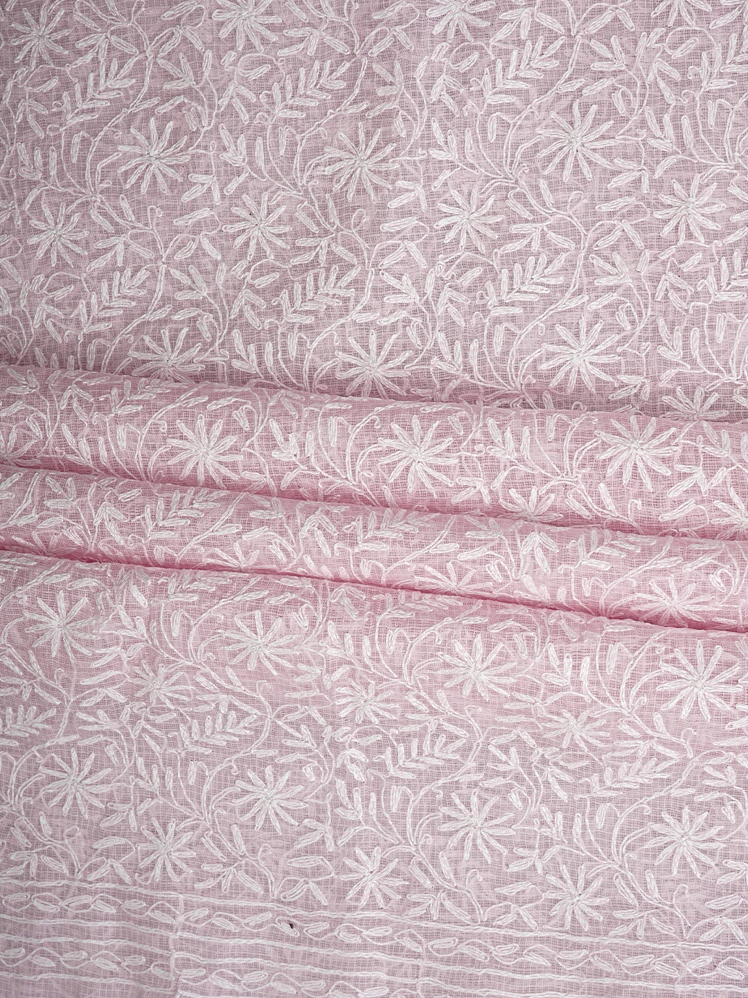 Ada Hand Embroidered Pink Kota Lucknowi Chikankari Unstitched Kurta Dupatta Set 01A870627