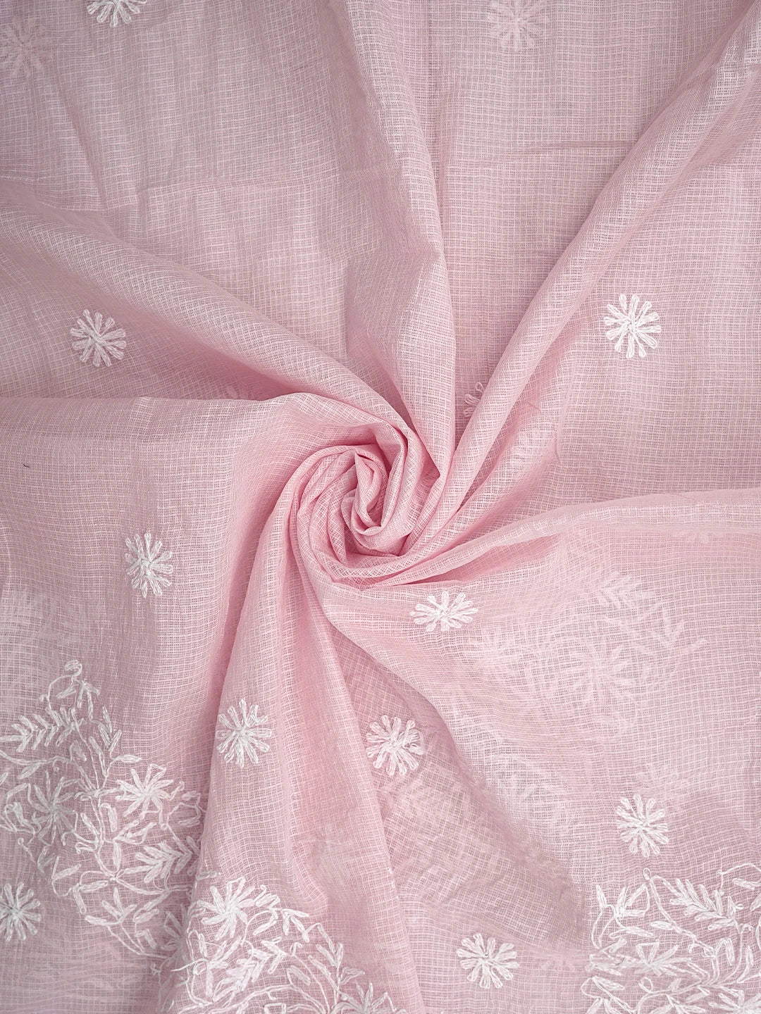 Ada Hand Embroidered Pink Kota Lucknowi Chikankari Unstitched Kurta Dupatta Set 01A870627