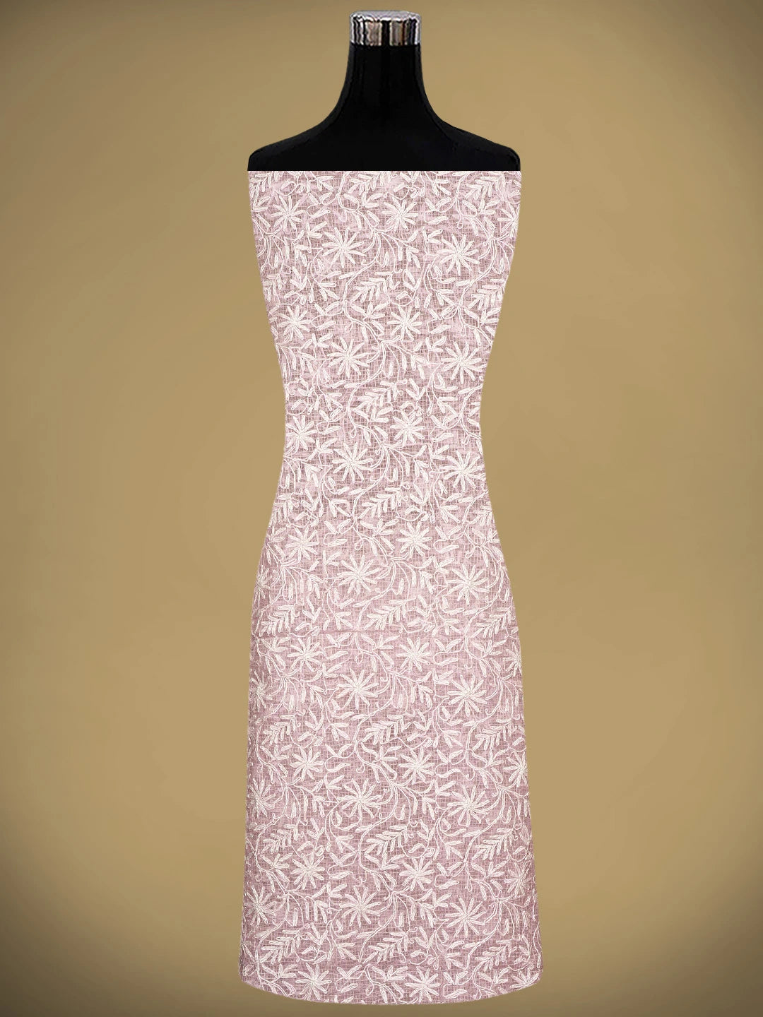 Ada Hand Embroidered Pink Kota Lucknowi Chikankari Unstitched Kurta Dupatta Set 01A870627