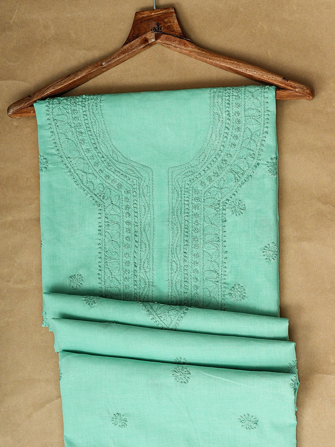Ada Hand Embroidered Sea Green Cotton Lucknowi Chikankari Unstitched Men's Kurta 01A939730