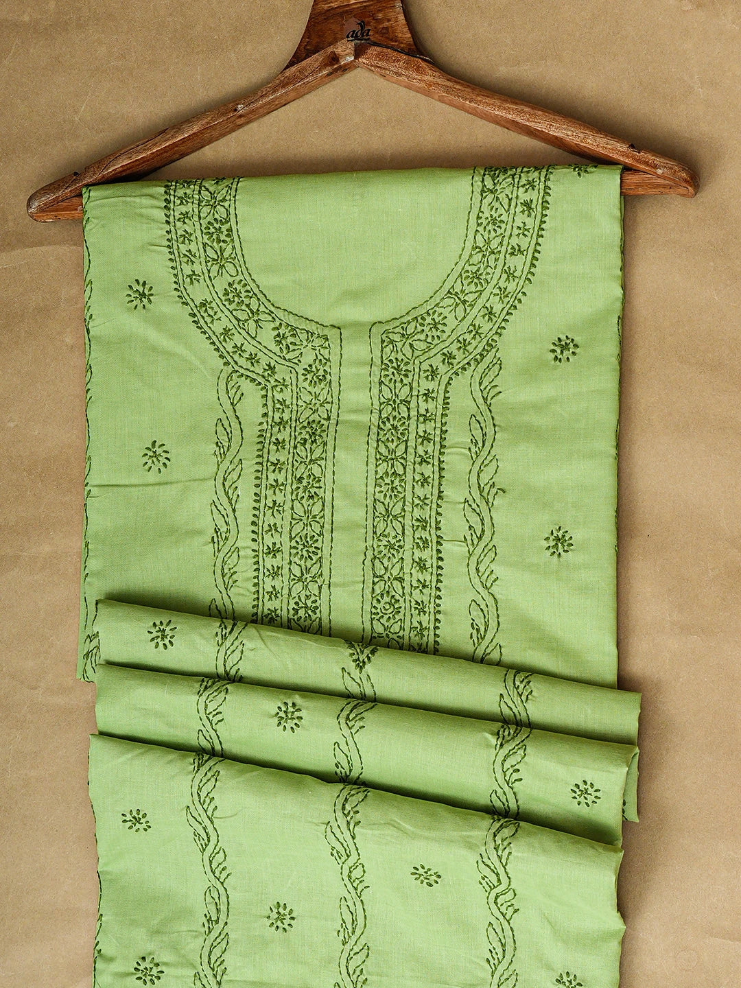 Ada Hand Embroidered Green Cotton Lucknowi Chikankari Unstitched Men's Kurta 01A939805