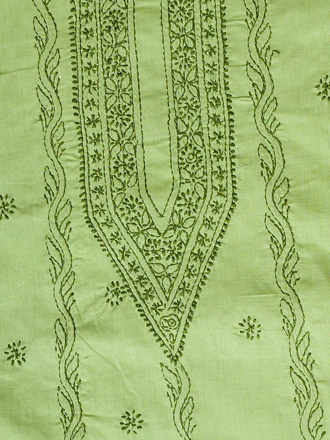 Ada Hand Embroidered Green Cotton Lucknowi Chikankari Unstitched Men's Kurta 01A939805